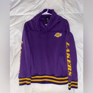 Los Angeles Lakers Sweatshirt Mens Small Purple Pullover Turtle Neck Drawstring